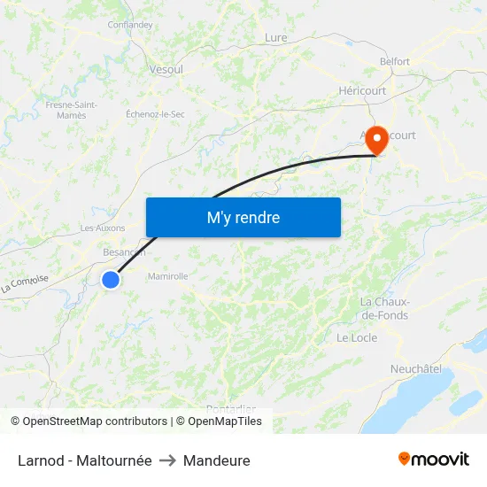 Larnod - Maltournée to Mandeure map