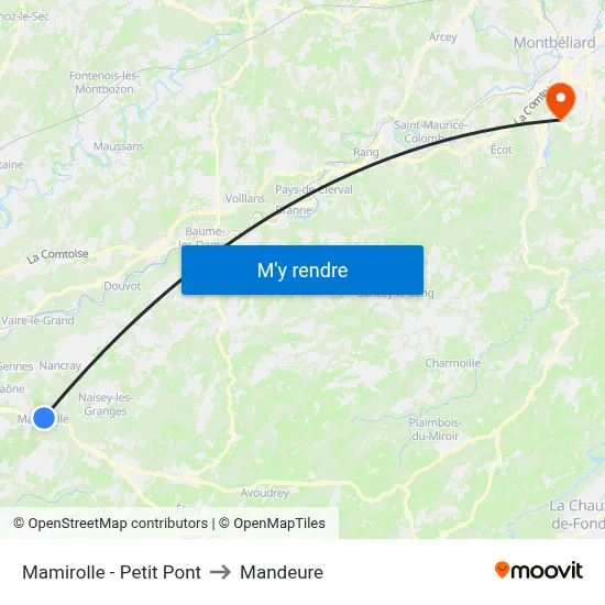 Mamirolle - Petit Pont to Mandeure map