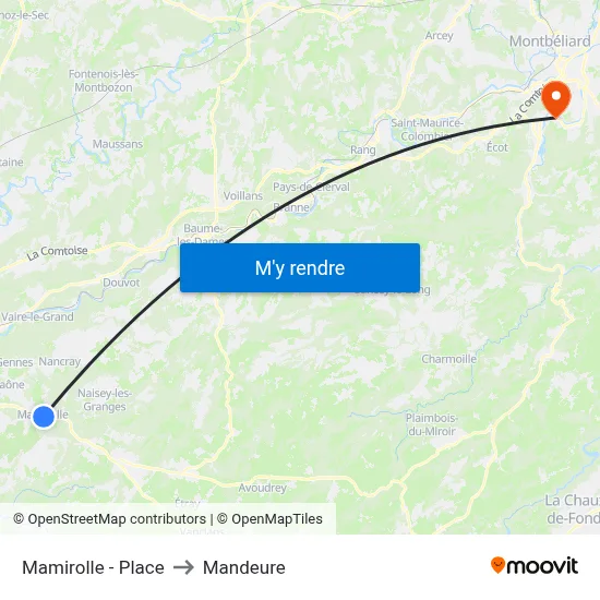 Mamirolle - Place to Mandeure map