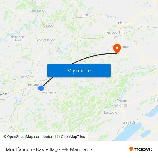 Montfaucon - Bas Village to Mandeure map