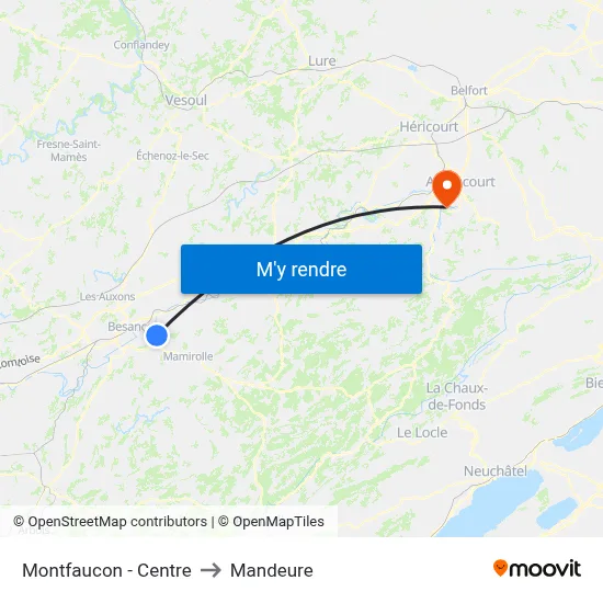 Montfaucon - Centre to Mandeure map