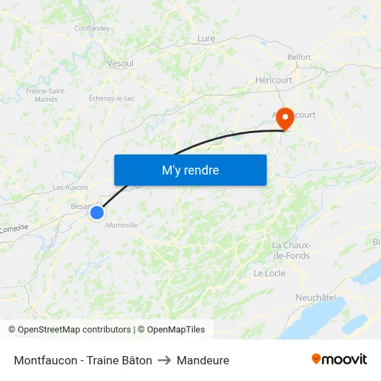 Montfaucon - Traine Bâton to Mandeure map