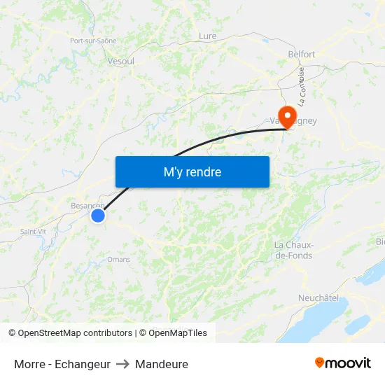 Morre - Echangeur to Mandeure map