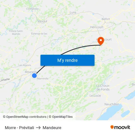 Morre - Prévitali to Mandeure map