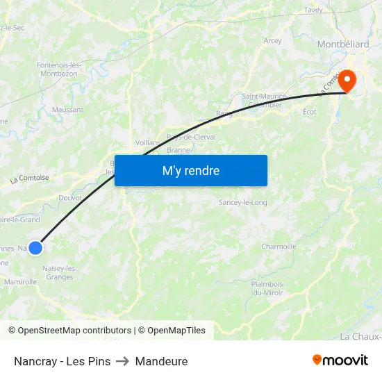 Nancray - Les Pins to Mandeure map