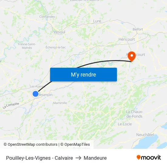 Pouilley-Les-Vignes - Calvaire to Mandeure map