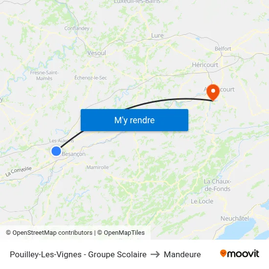 Pouilley-Les-Vignes - Groupe Scolaire to Mandeure map