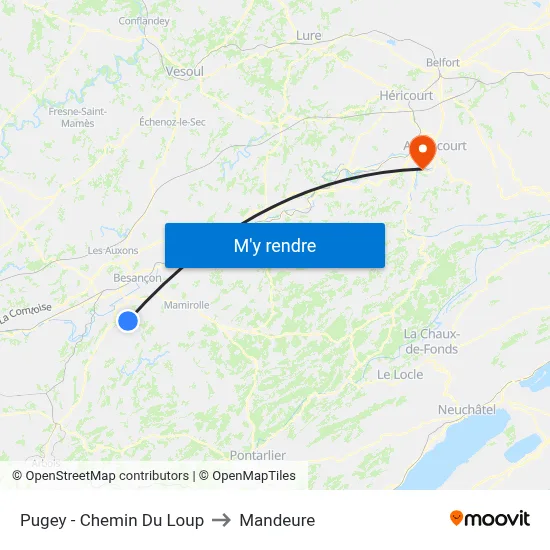 Pugey - Chemin Du Loup to Mandeure map