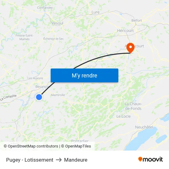 Pugey - Lotissement to Mandeure map