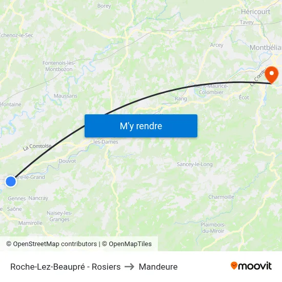 Roche-Lez-Beaupré - Rosiers to Mandeure map