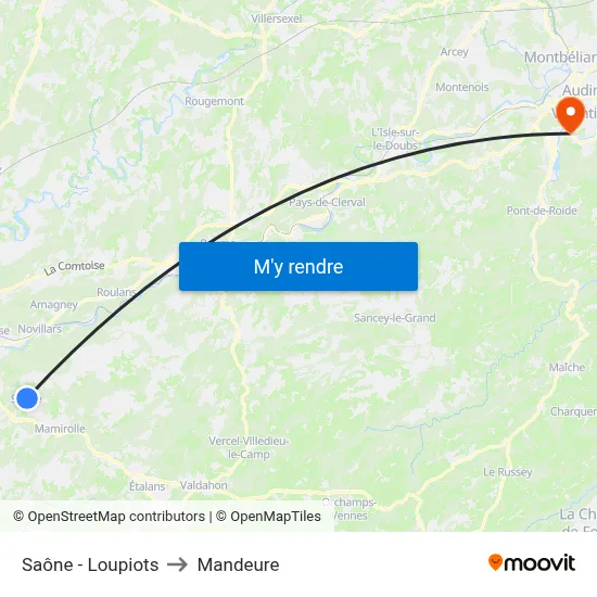 Saône - Loupiots to Mandeure map