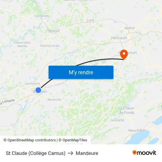 St Claude (Collège Camus) to Mandeure map
