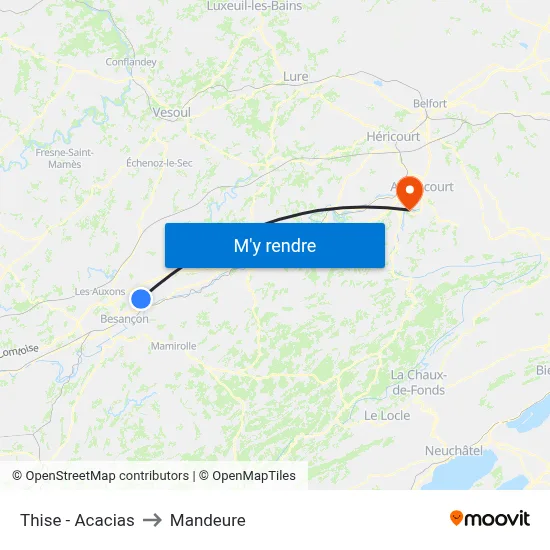 Thise - Acacias to Mandeure map