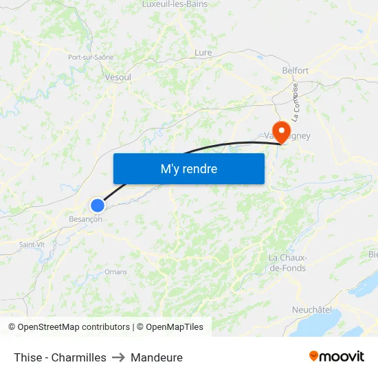 Thise - Charmilles to Mandeure map