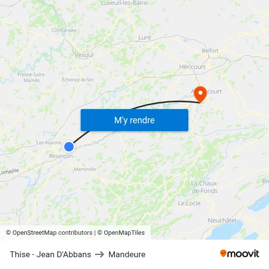 Thise - Jean D'Abbans to Mandeure map