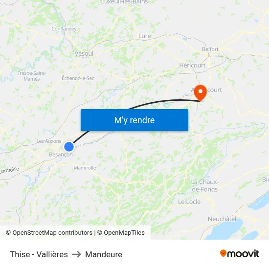 Thise - Vallières to Mandeure map