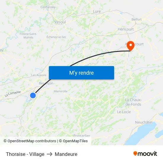 Thoraise - Village to Mandeure map