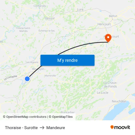 Thoraise - Surotte to Mandeure map