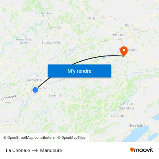 La Chênaie to Mandeure map