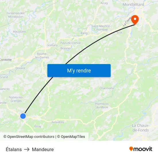 Étalans to Mandeure map
