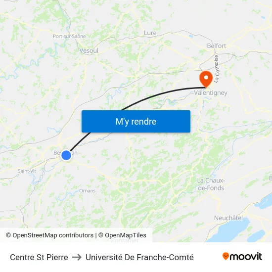 Centre St Pierre to Université De Franche-Comté map