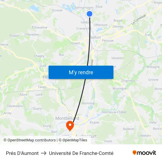 Prés D'Aumont to Université De Franche-Comté map