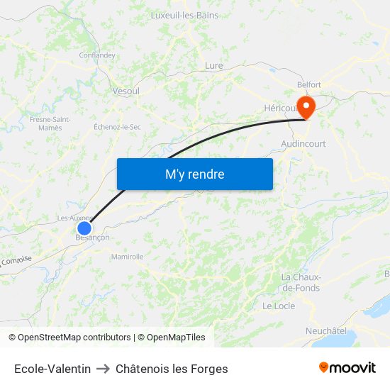 Ecole-Valentin to Châtenois les Forges map