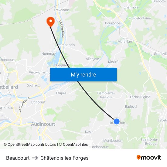 Beaucourt to Châtenois les Forges map