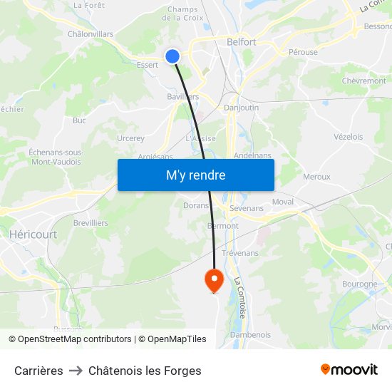 Carrières to Châtenois les Forges map