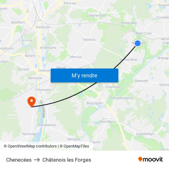 Chenecées to Châtenois les Forges map