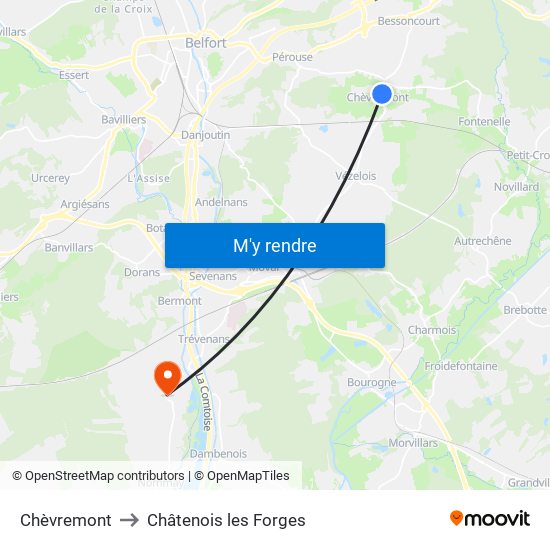 Chèvremont to Châtenois les Forges map