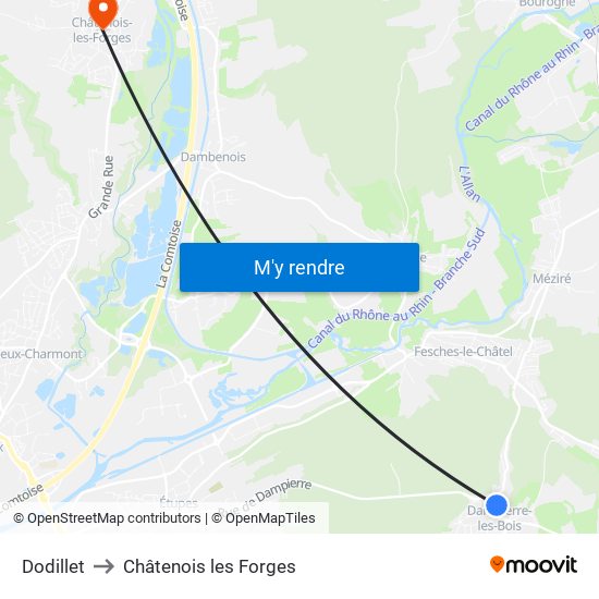 Dodillet to Châtenois les Forges map