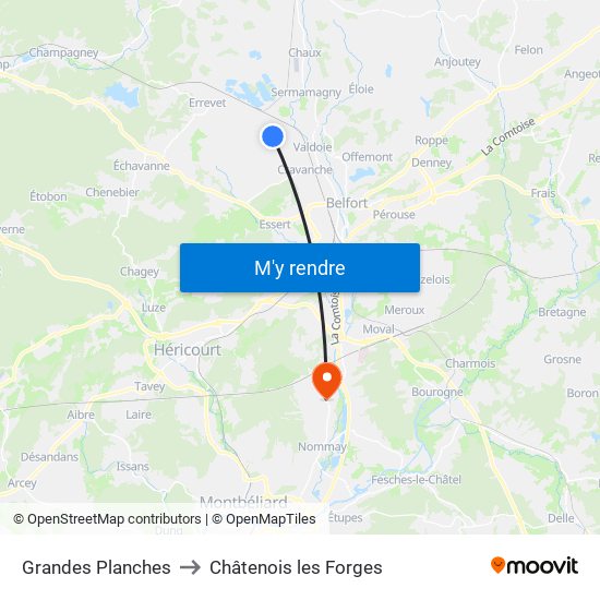 Grandes Planches to Châtenois les Forges map