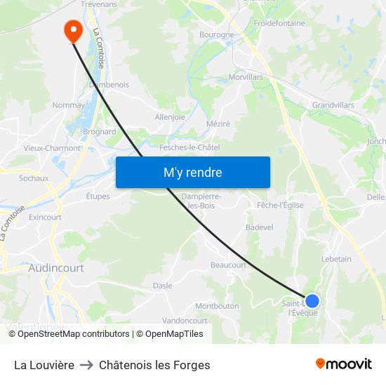 La Louvière to Châtenois les Forges map