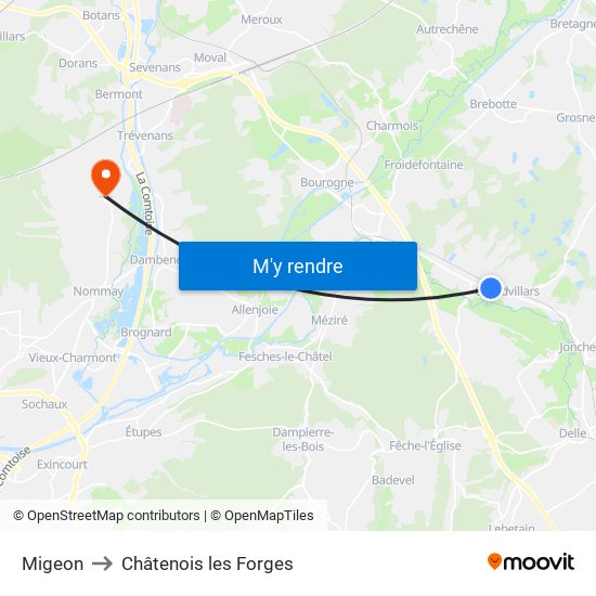 Migeon to Châtenois les Forges map