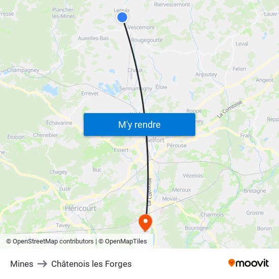 Mines to Châtenois les Forges map