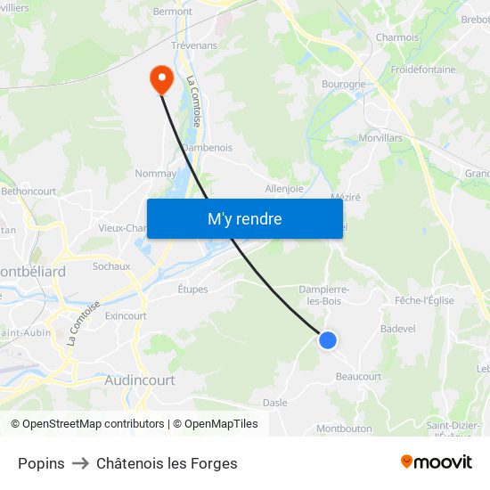 Popins to Châtenois les Forges map