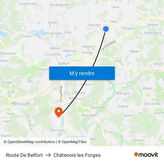 Route De Belfort to Châtenois les Forges map