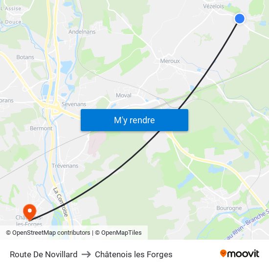 Route De Novillard to Châtenois les Forges map
