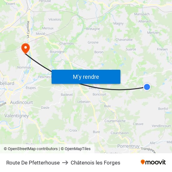 Route De Pfetterhouse to Châtenois les Forges map