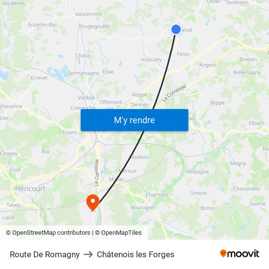 Route De Romagny to Châtenois les Forges map