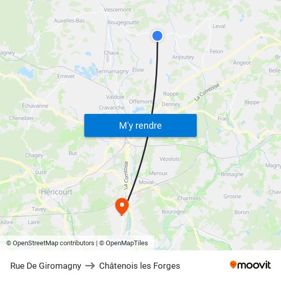 Rue De Giromagny to Châtenois les Forges map