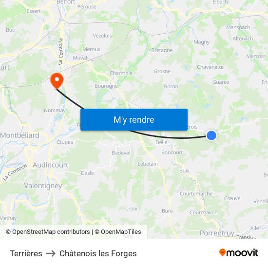 Terrières to Châtenois les Forges map