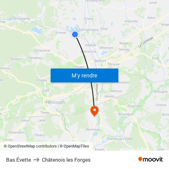 Bas Évette to Châtenois les Forges map