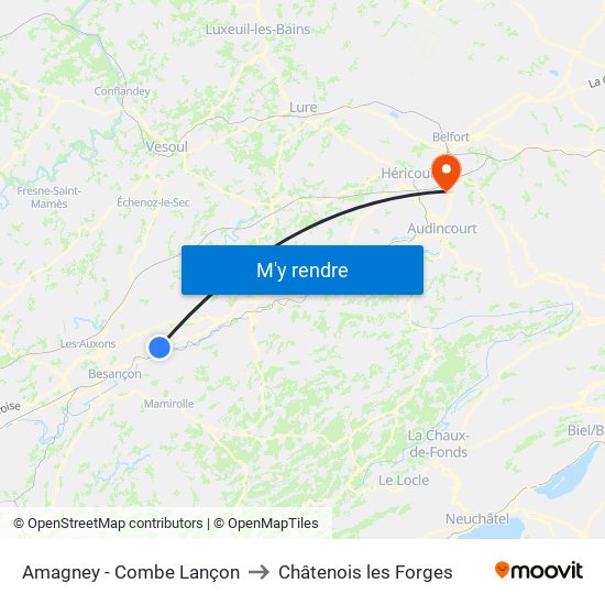 Amagney - Combe Lançon to Châtenois les Forges map