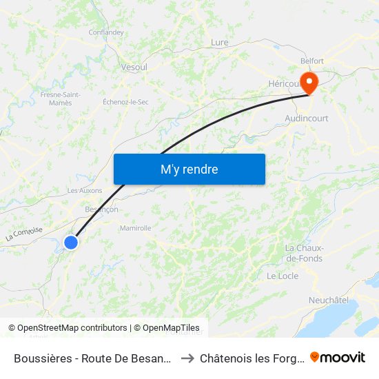 Boussières - Route De Besançon to Châtenois les Forges map