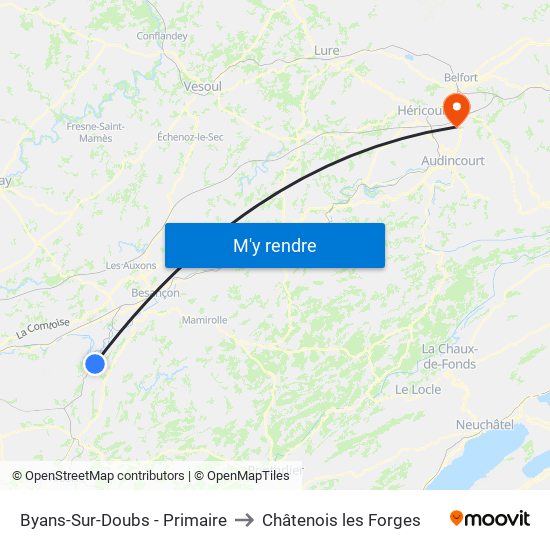 Byans-Sur-Doubs - Primaire to Châtenois les Forges map