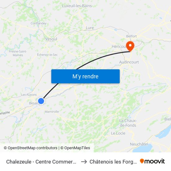 Chalezeule - Centre Commercial to Châtenois les Forges map