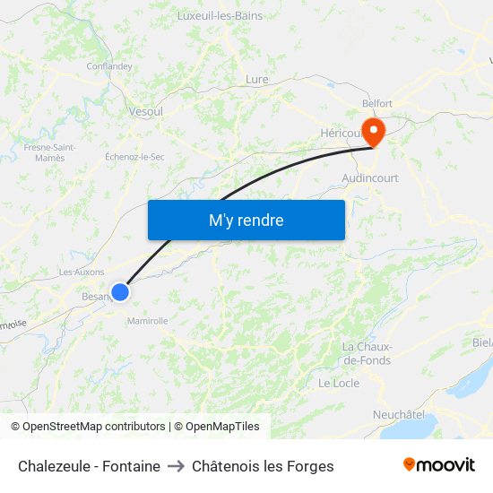Chalezeule - Fontaine to Châtenois les Forges map