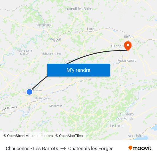 Chaucenne - Les Barrots to Châtenois les Forges map